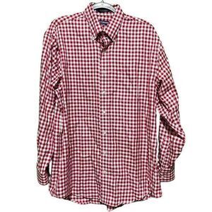 Dick Ferguson Men's Long Sleeve Button Up‎ Red White Checkered Print Size Large